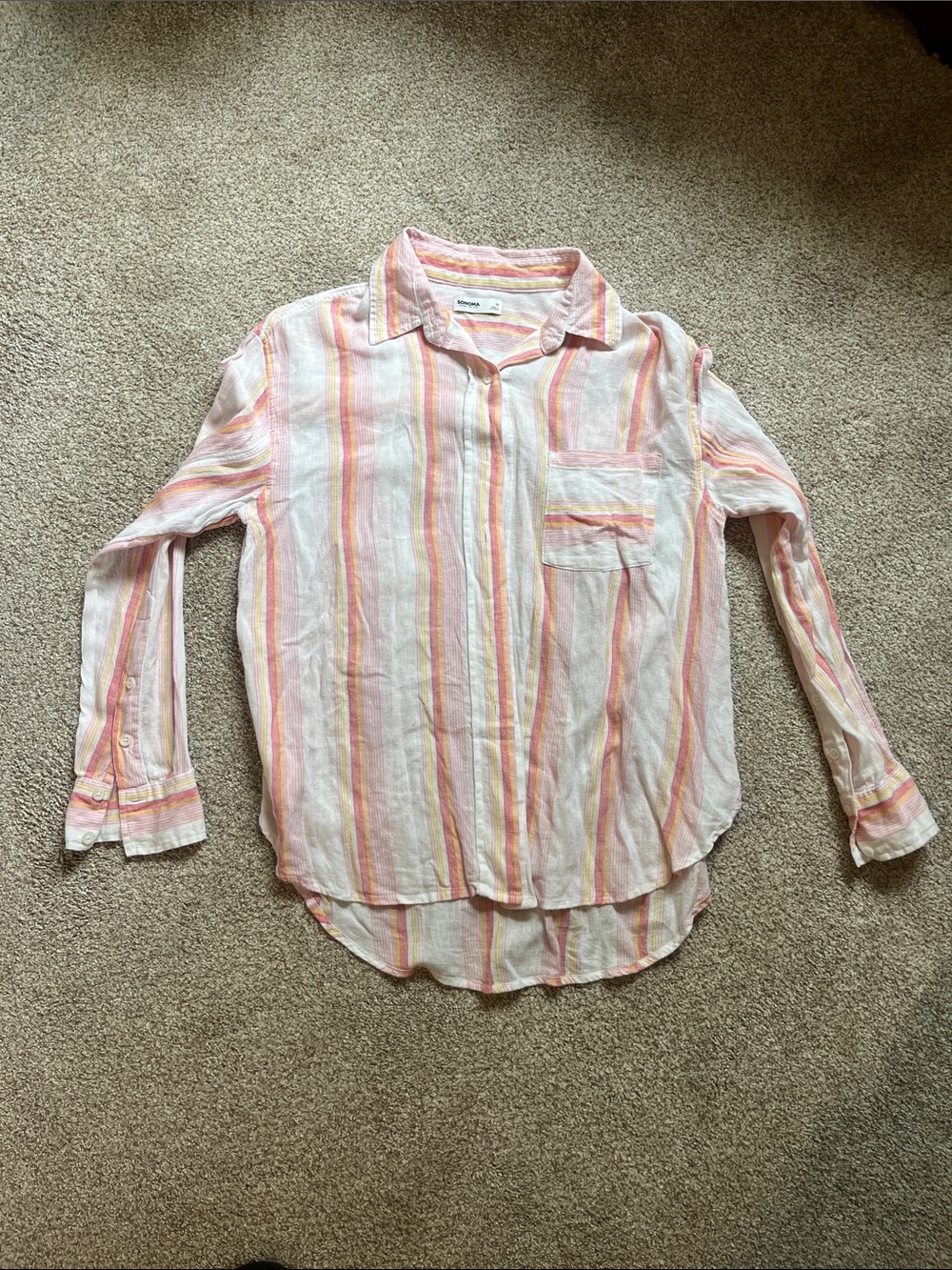 Sonoma Pink, Peach & White Striped Button-Down Shirt